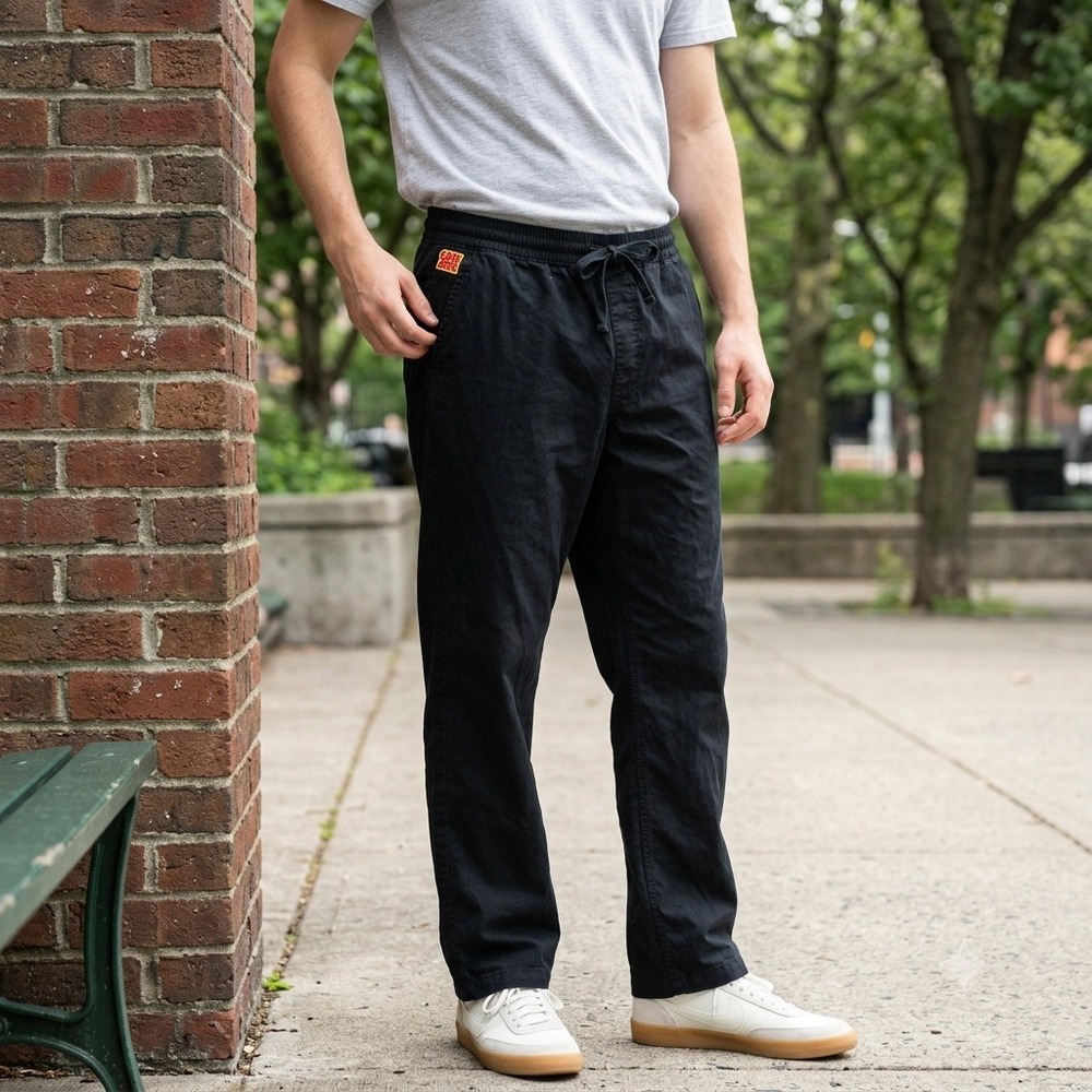 Empyre Black Elastic Waist Drawstring Skate Pants Mens Medium‎ Relaxed Straight